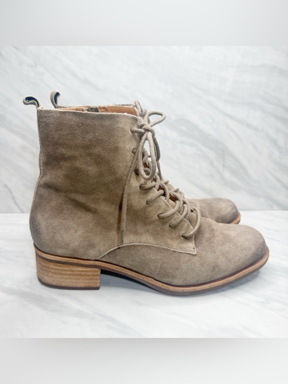 Kork-Ease Calista Taupe Leather Suede Lace-Up Ankle Boots 8.5
